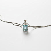 Emerald Cut Faceted Natural Aquamarine Sterling Silver Pendant