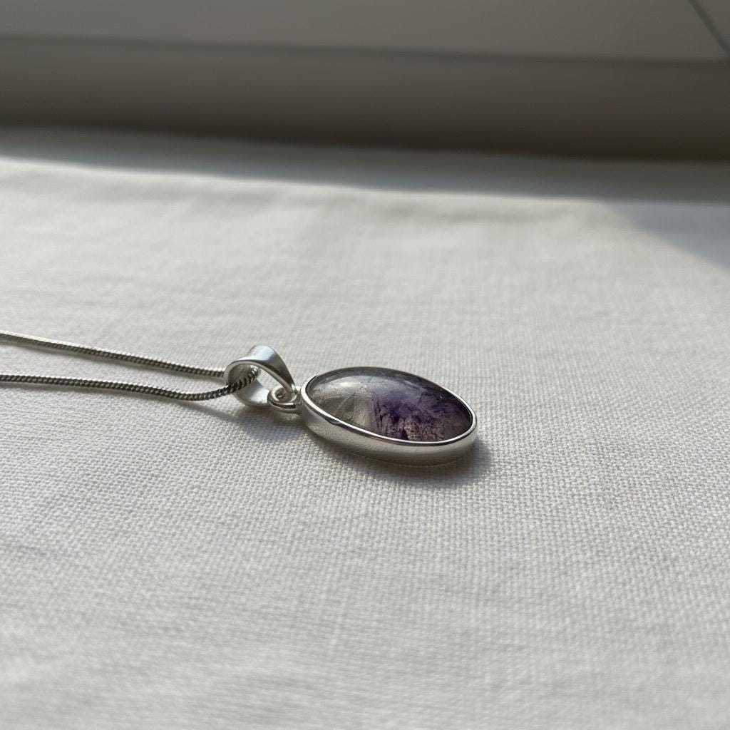Blue John Sterling Silver Oval Pendant 1.8cm x 1.2cm, Handmade UK