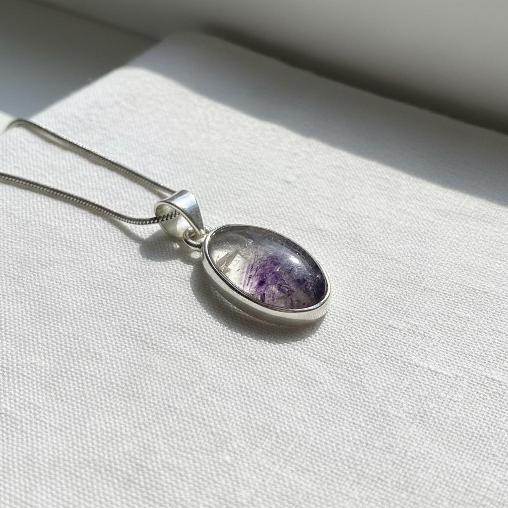 Blue John Sterling Silver Oval Pendant 1.8cm x 1.2cm, Handmade UK