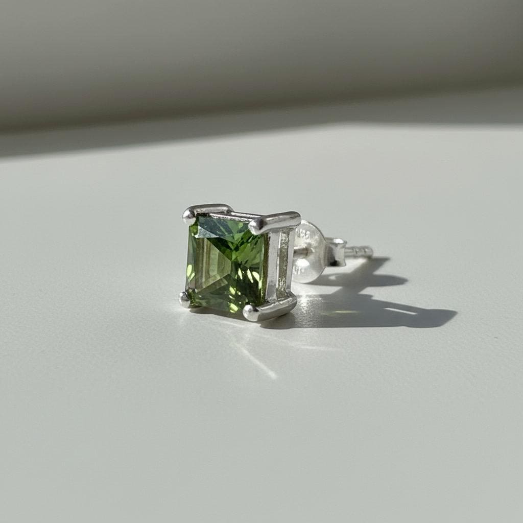 Faceted Moldavite Stud Earrings, Sterling Silver, Czech Gemstone, Minimalist Studs