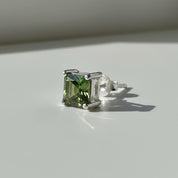 Faceted Moldavite Stud Earrings, Sterling Silver, Czech Gemstone, Minimalist Studs