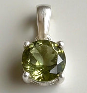 Certified Natural Moldavite 0.60ct Round • 925 Silver Pendant (4-Prong) • Copy of Lab Report Included