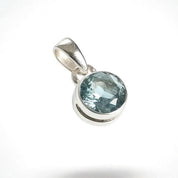 Round Cut Faceted Natural Aquamarine Sterling Silver Pendant