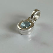 Round Cut Faceted Natural Aquamarine Sterling Silver Pendant