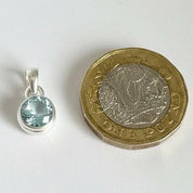 Round Cut Faceted Natural Aquamarine Sterling Silver Pendant
