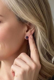 Natural Iolite Stud Earrings in 925 Sterling Silver, Oval Blue Violet Gemstone Gift