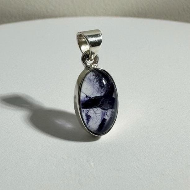 Blue John Sterling Silver Oval Pendant 1.5cm x 0.9cm, Handmade UK