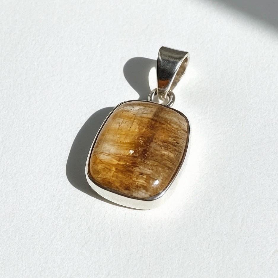 Rectangular Blue John Sterling Silver Pendant, Baguette-Cut Derbyshire Spar, 925 Bezel Setting, UK Handmade