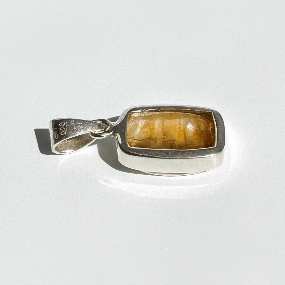 Rectangular Blue John Sterling Silver Pendant, Baguette-Cut Derbyshire Spar, 925 Bezel Setting, UK Handmade