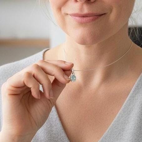 Natural Aquamarine Pendant Oval Cut Sterling Silver Necklace March Birthstone Dainty Blue Gemstone Gift