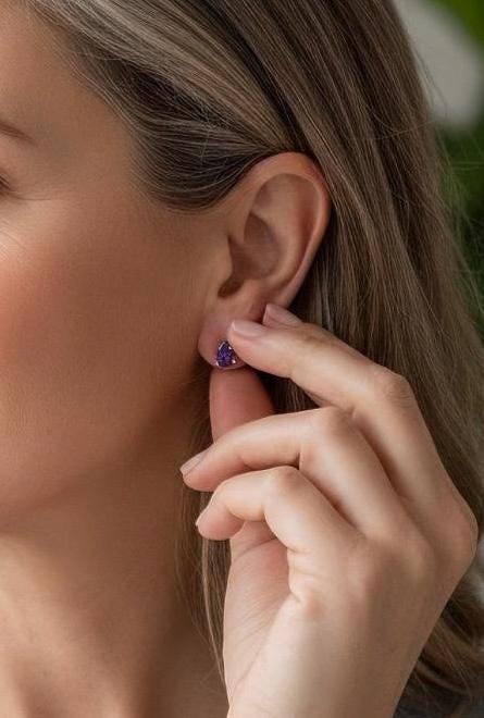 Natural Iolite Teardrop Stud Earrings, 925 Sterling Silver Blue Violet Gemstone