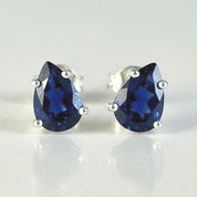 Natural Iolite Teardrop Stud Earrings, 925 Sterling Silver Blue Violet Gemstone