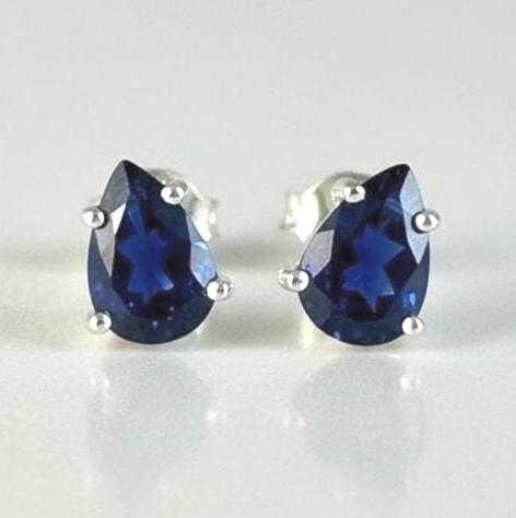 Natural Iolite Teardrop Stud Earrings, 925 Sterling Silver Blue Violet Gemstone