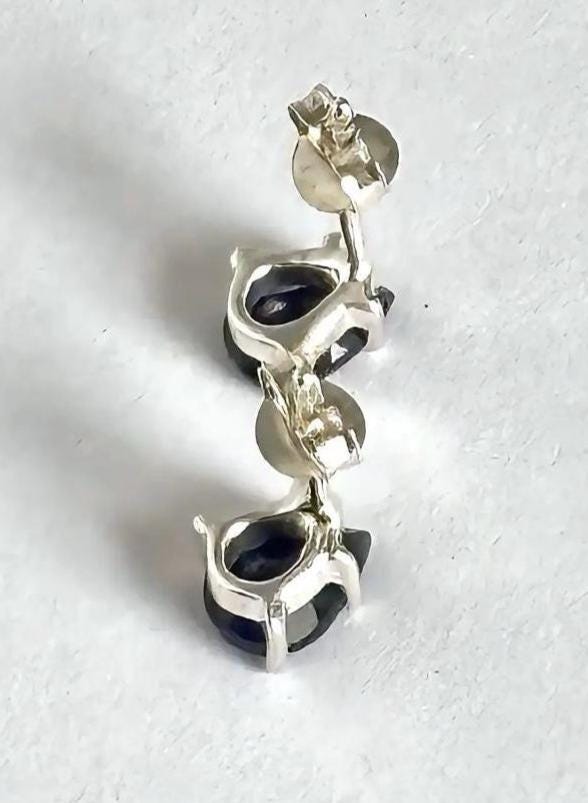 Natural Iolite Teardrop Stud Earrings, 925 Sterling Silver Blue Violet Gemstone