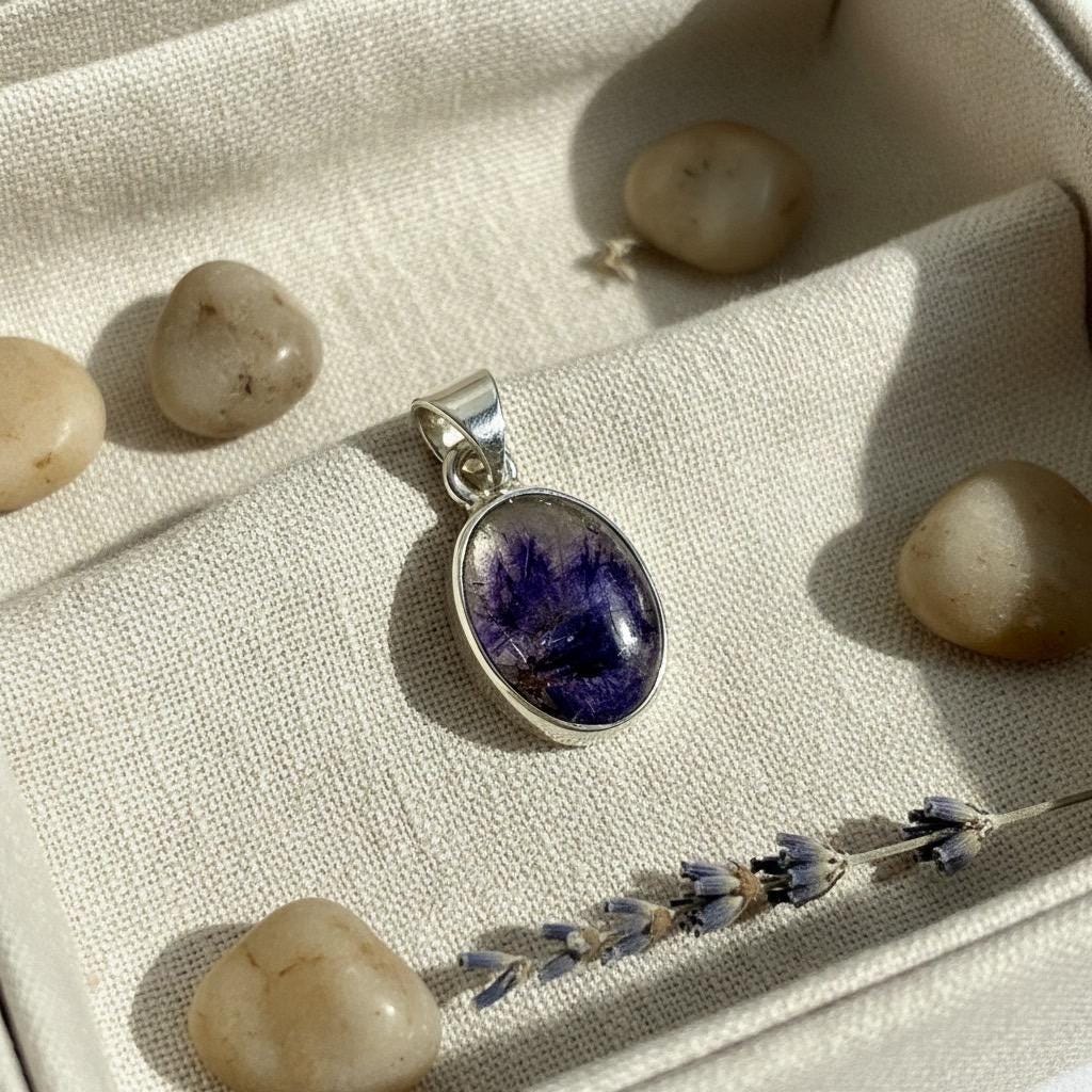 Blue John Sterling Silver Oval Pendant 1.3cm x 1.0cm, Handmade UK gift