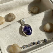 Blue John Sterling Silver Oval Pendant 1.3cm x 1.0cm, Handmade UK gift