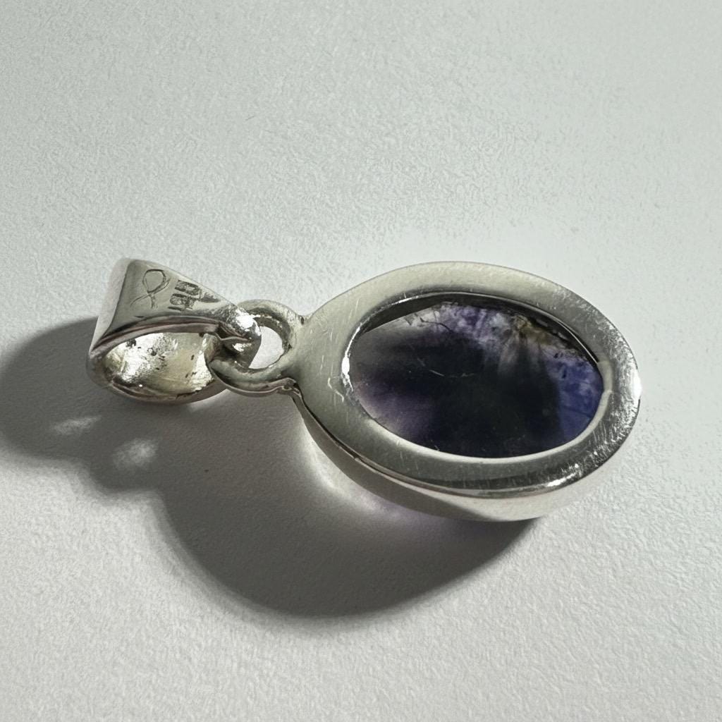Blue John Sterling Silver Oval Pendant 1.3cm x 1.0cm, Handmade UK gift