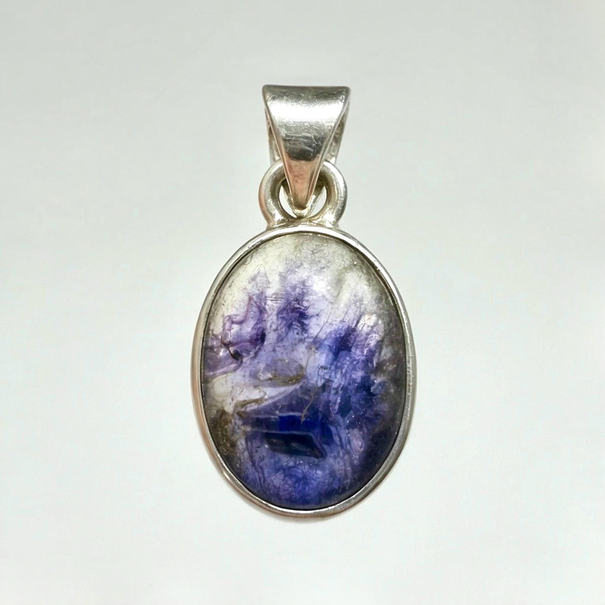 Blue John Sterling Silver Oval Pendant 1.3cm x 1.0cm, Handmade UK gift