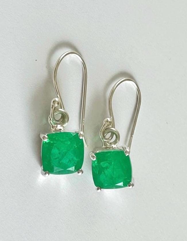 Emerald Green Quartz Earrings Sterling Silver Dangle Drop