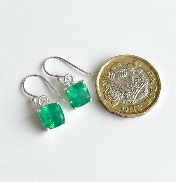Emerald Green Quartz Earrings Sterling Silver Dangle Drop