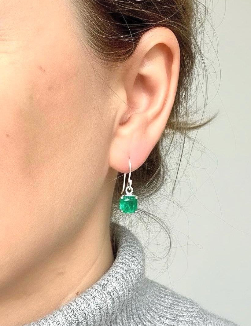 Emerald Green Quartz Earrings Sterling Silver Dangle Drop