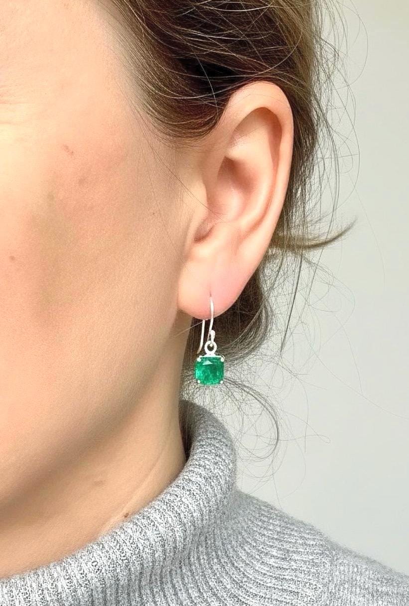Emerald Green Quartz Earrings Sterling Silver Dangle Drop