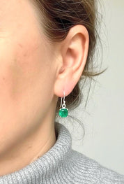 Emerald Green Quartz Earrings Sterling Silver Dangle Drop