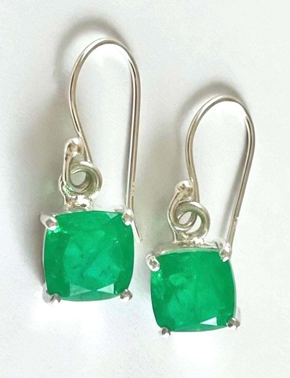 Emerald Green Quartz Earrings Sterling Silver Dangle Drop