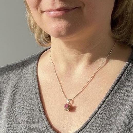 Watermelon Tourmaline Pendant • Natural Pink-Green Slice • 925 Silver • Small Raw Gem Necklace • 21 mm