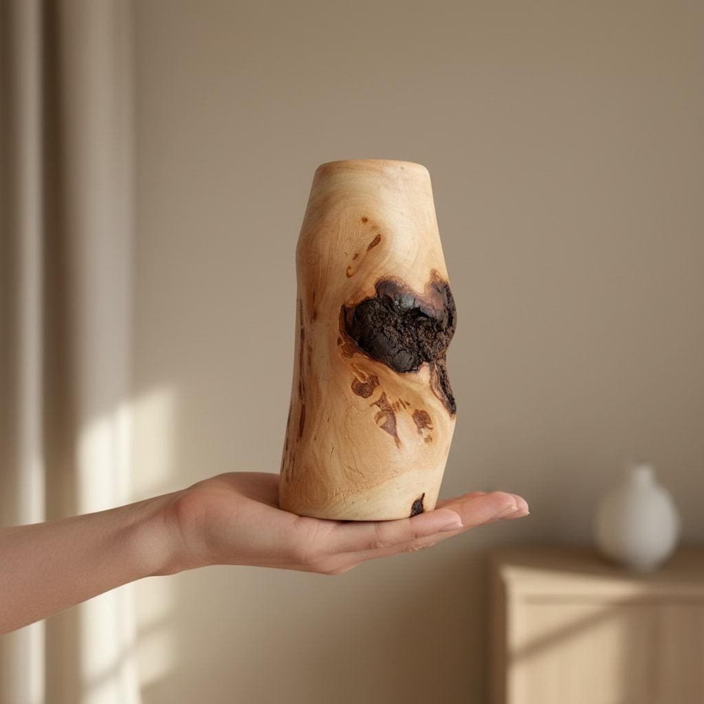 Hand-Turned Elm Burr Wooden Vase – Natural Burl Art