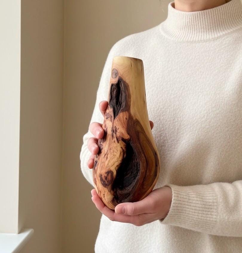 Burl, Wooden Vase Hand-Turned Solid Wood, Rustic Natural Decor