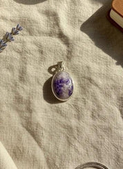 Blue John Oval Sterling Silver Pendant, Derbyshire Spar