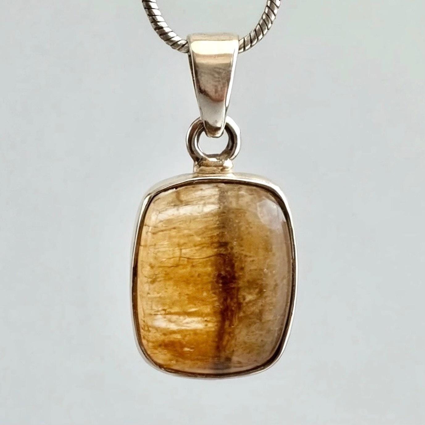 Rectangular Blue John Sterling Silver Pendant, Baguette-Cut Derbyshire Spar, 925 Bezel Setting, UK Handmade