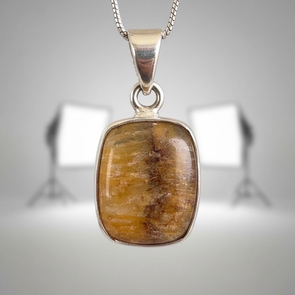 Rectangular Blue John Sterling Silver Pendant, Baguette-Cut Derbyshire Spar, 925 Bezel Setting, UK Handmade