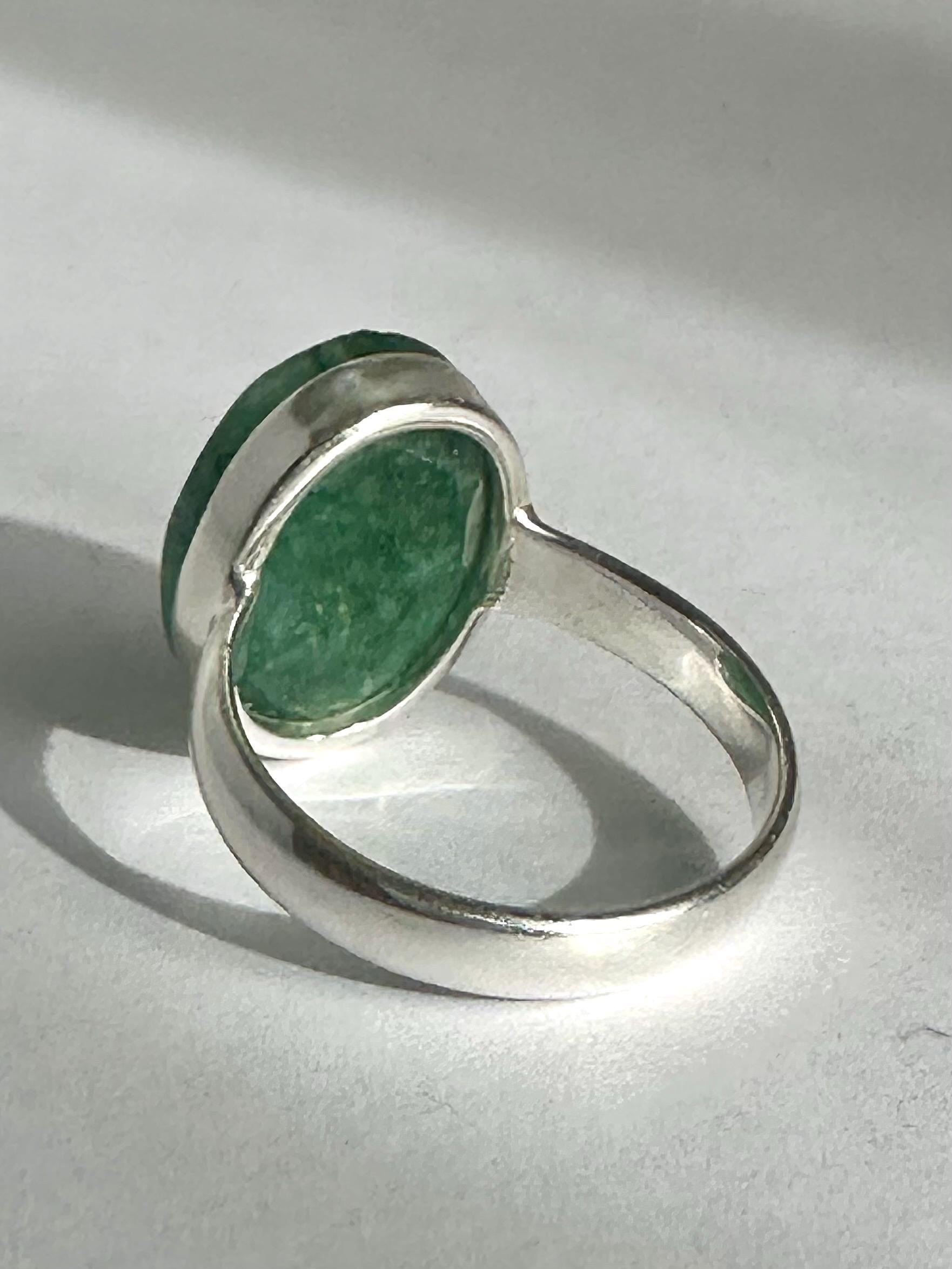 Raw Emerald Green Statement Ring, Large Faceted Oval Stone, Sterling Silver Bold Jewellery