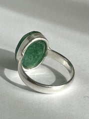 Raw Emerald Green Statement Ring, Large Faceted Oval Stone, Sterling Silver Bold Jewellery