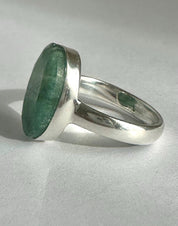 Raw Emerald Green Statement Ring, Large Faceted Oval Stone, Sterling Silver Bold Jewellery