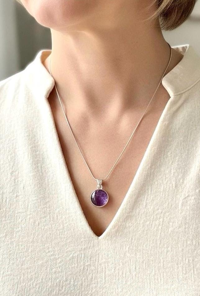 Blue John Sterling Silver Round Pendant 1.8cm x 1.2cm, Handmade UK