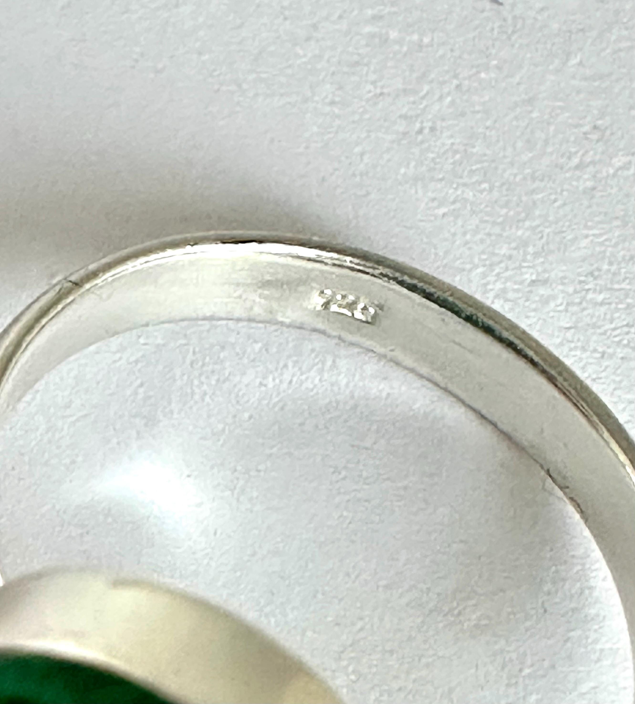 Raw Emerald Green Statement Ring, Large Faceted Oval Stone, Sterling Silver Bold Jewellery