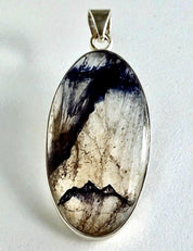 Blue John oval pendant 34mm 925 sterling silver Derbyshire Spar bezel set handmade UK