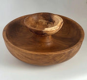Large Solid Oak Pedestal Bowl Handmade Wooden Decorative Centrepiece