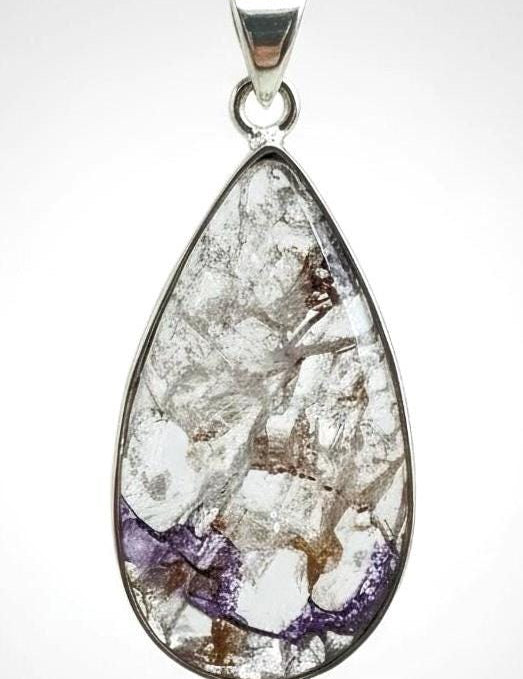 Blue John Silver Teardrop Pendant - Extremely Rare