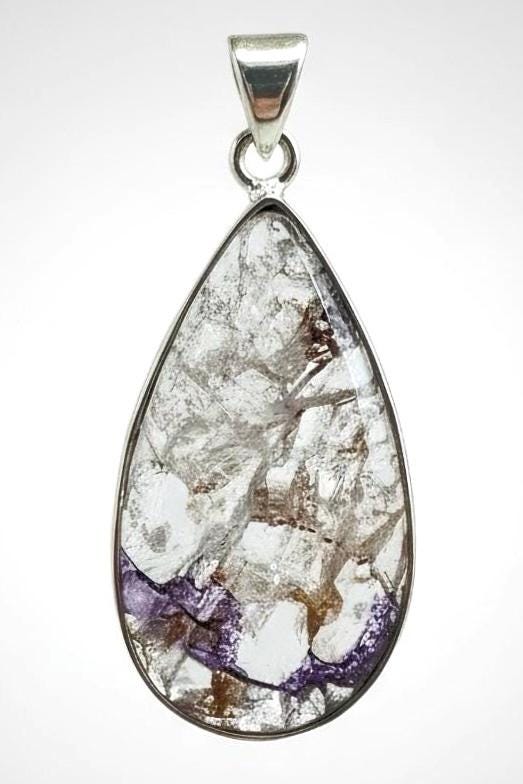 Blue John Silver Teardrop Pendant - Extremely Rare