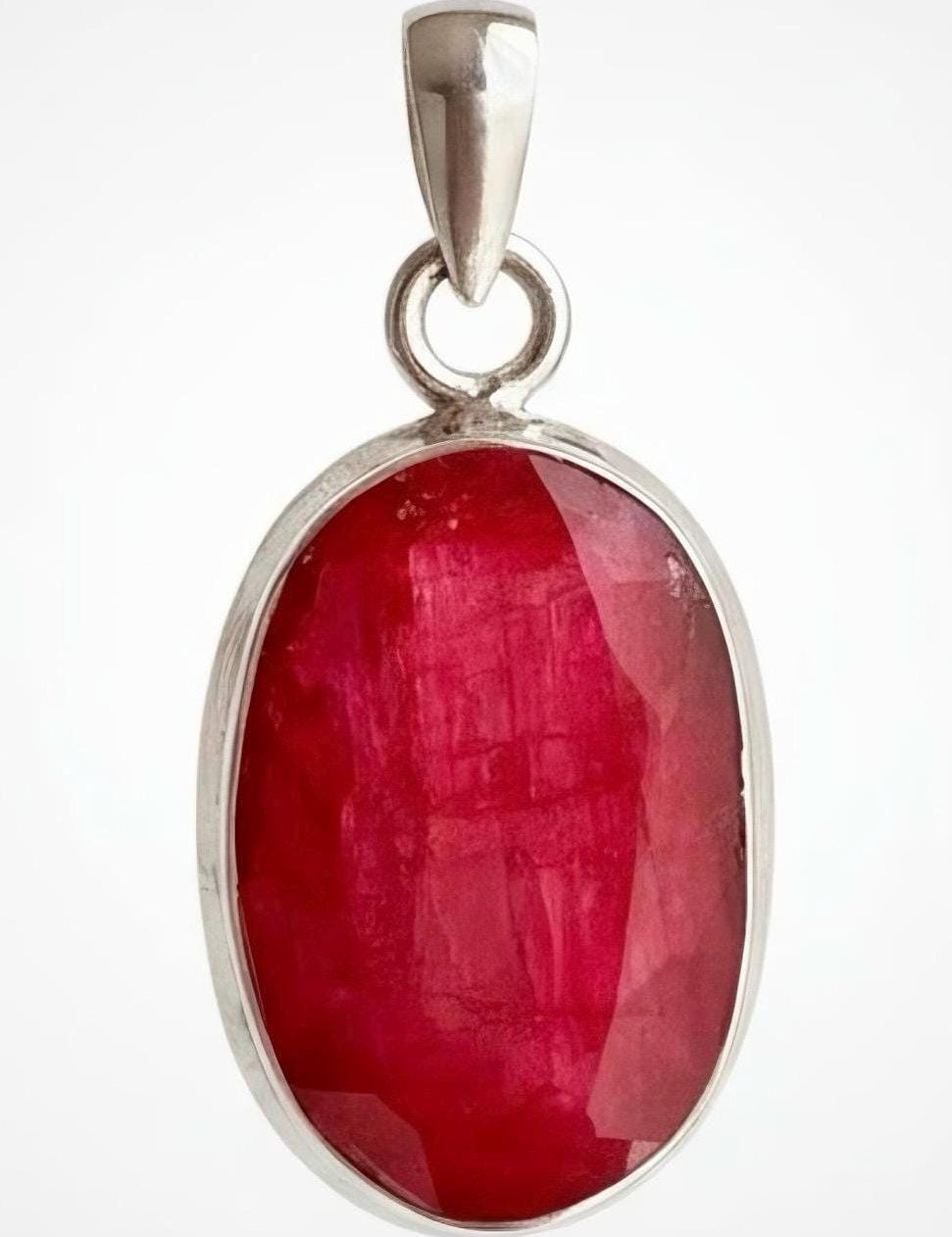 Raw Ruby 925 Sterling Silver Oval Pendant