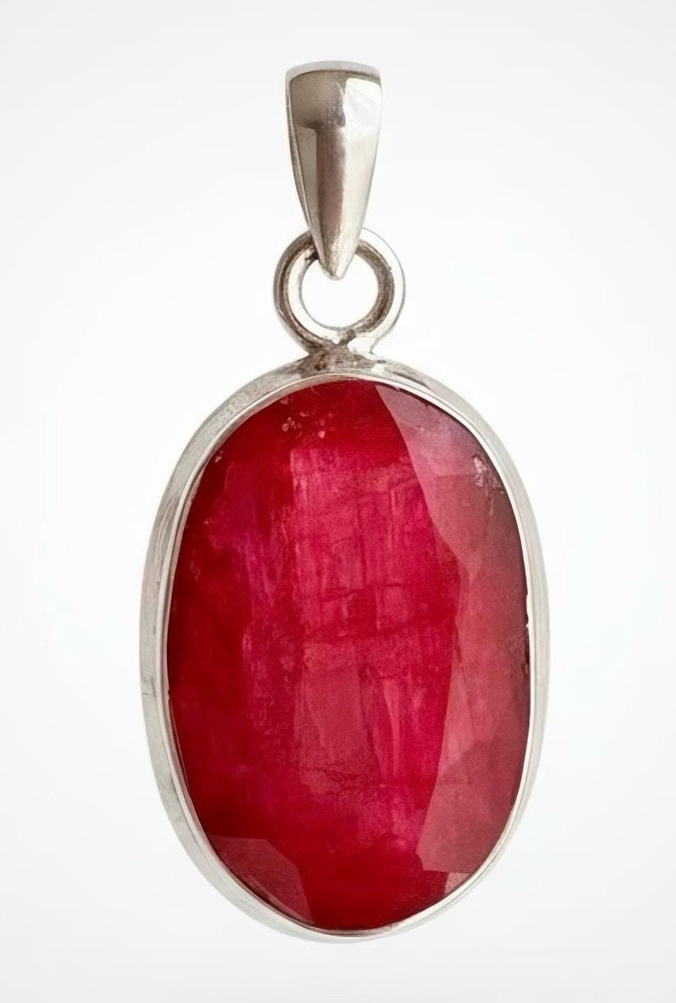 Raw Ruby 925 Sterling Silver Oval Pendant