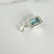 Emerald Cut Faceted Natural Aquamarine Sterling Silver Pendant