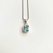 Emerald Cut Faceted Natural Aquamarine Sterling Silver Pendant