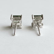 Faceted Moldavite Stud Earrings, Sterling Silver, Czech Gemstone, Minimalist Studs