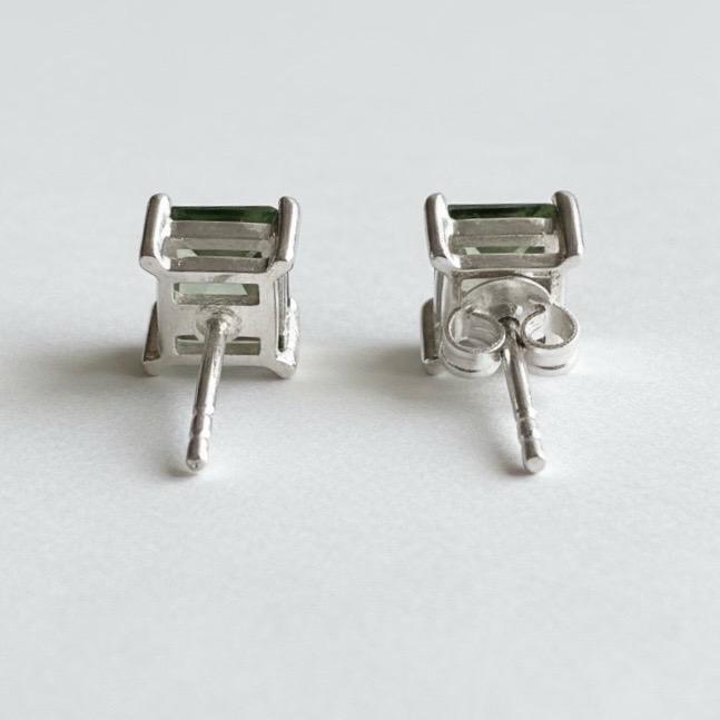 Faceted Moldavite Stud Earrings, Sterling Silver, Czech Gemstone, Minimalist Studs