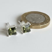 Faceted Moldavite Stud Earrings, Sterling Silver, Czech Gemstone, Minimalist Studs